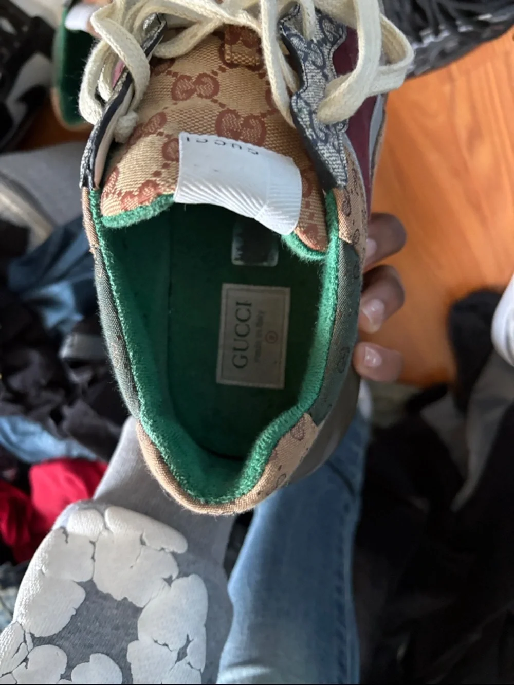 Gucci Chunky GG Sneaker in Beige, Burgundy, Gray and Orange Trim - Picture 2 of 5